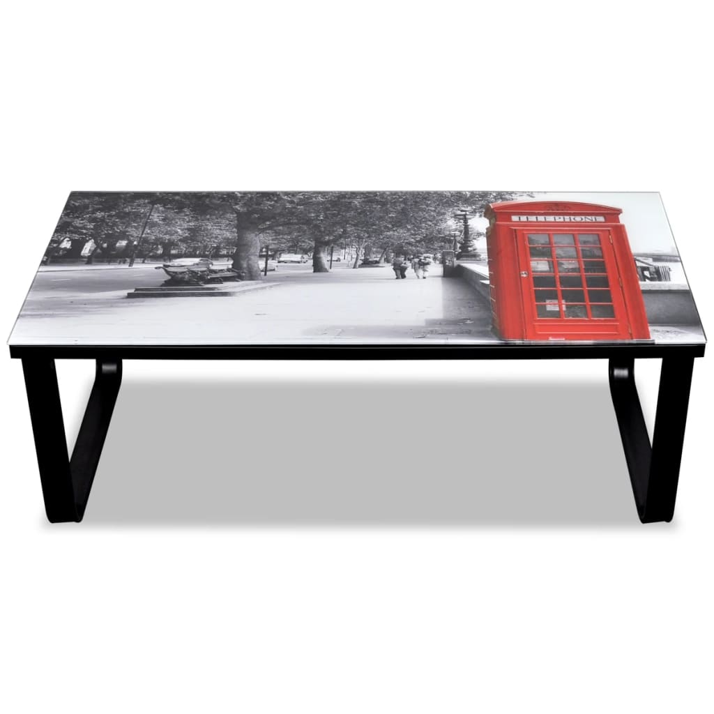 Coffee Table with Telephone Booth Printing Glass Top - OLBRIT