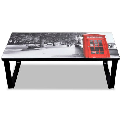 Coffee Table with Telephone Booth Printing Glass Top - OLBRIT