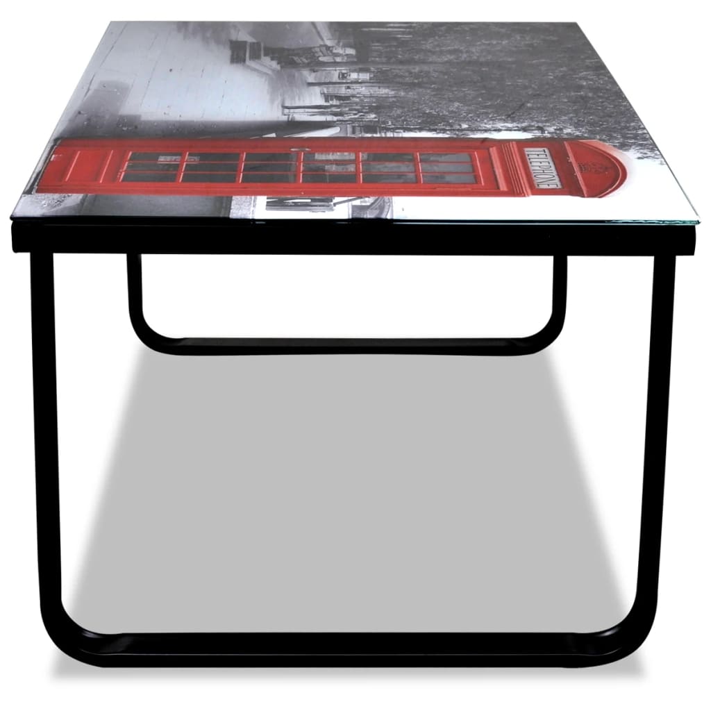Coffee Table with Telephone Booth Printing Glass Top - OLBRIT