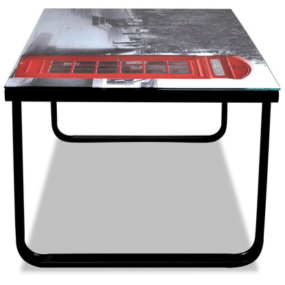 Coffee Table with Telephone Booth Printing Glass Top - OLBRIT