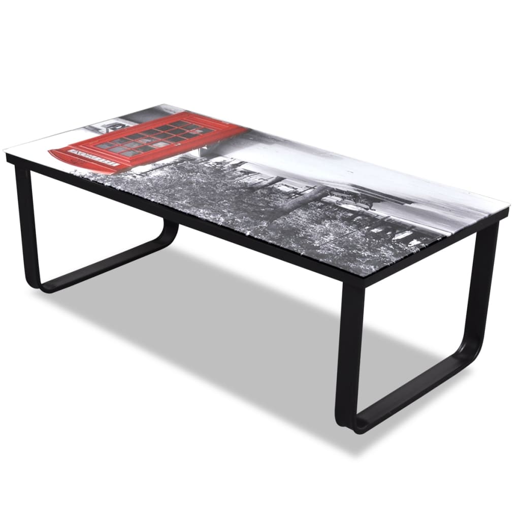 Coffee Table with Telephone Booth Printing Glass Top - OLBRIT