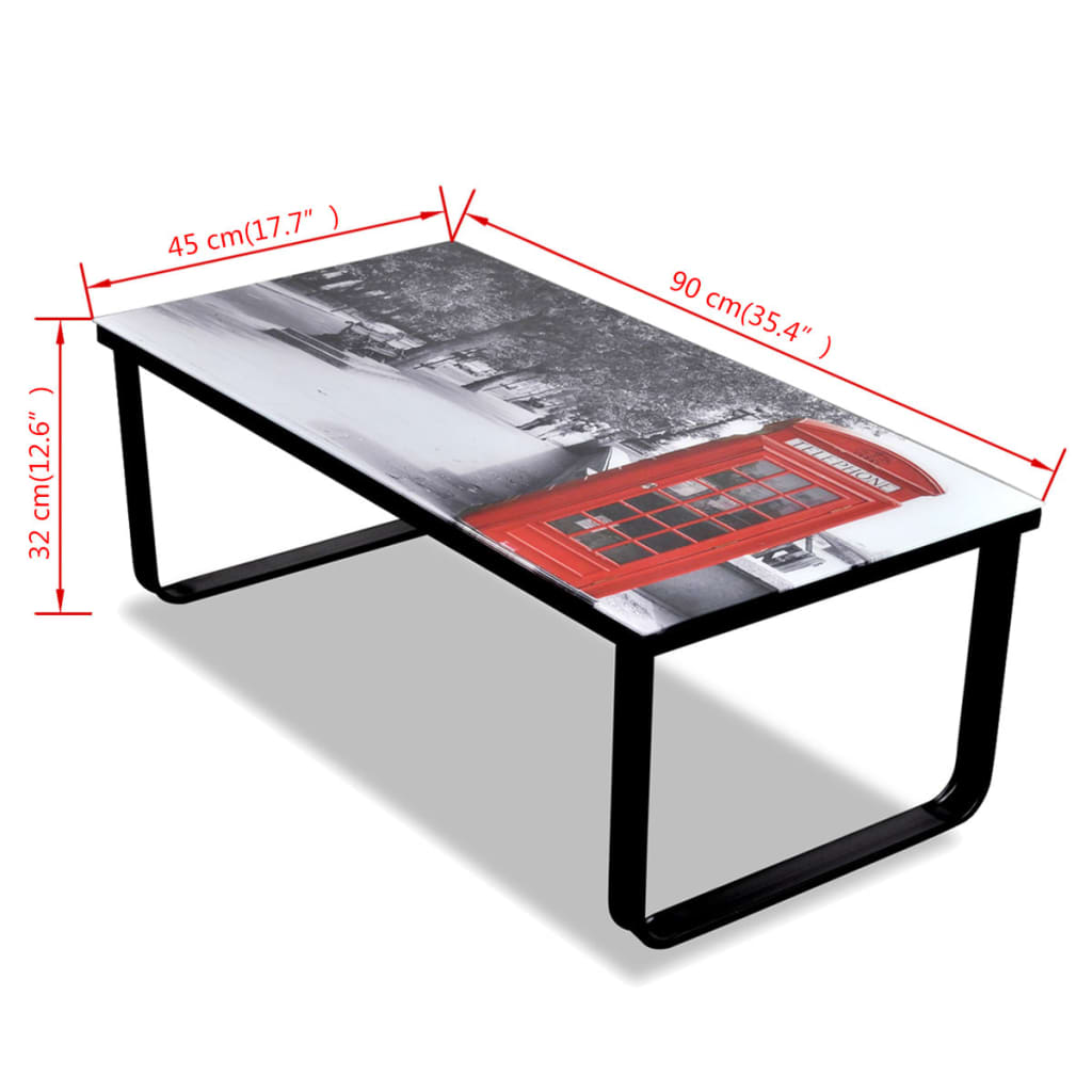 Coffee Table with Telephone Booth Printing Glass Top - OLBRIT