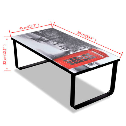 Coffee Table with Telephone Booth Printing Glass Top - OLBRIT