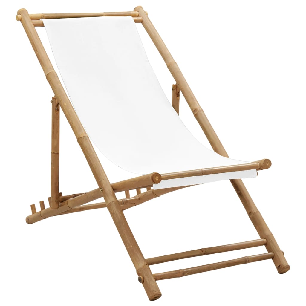 Outdoor Deck Chair Bamboo and Canvas - OLBRIT