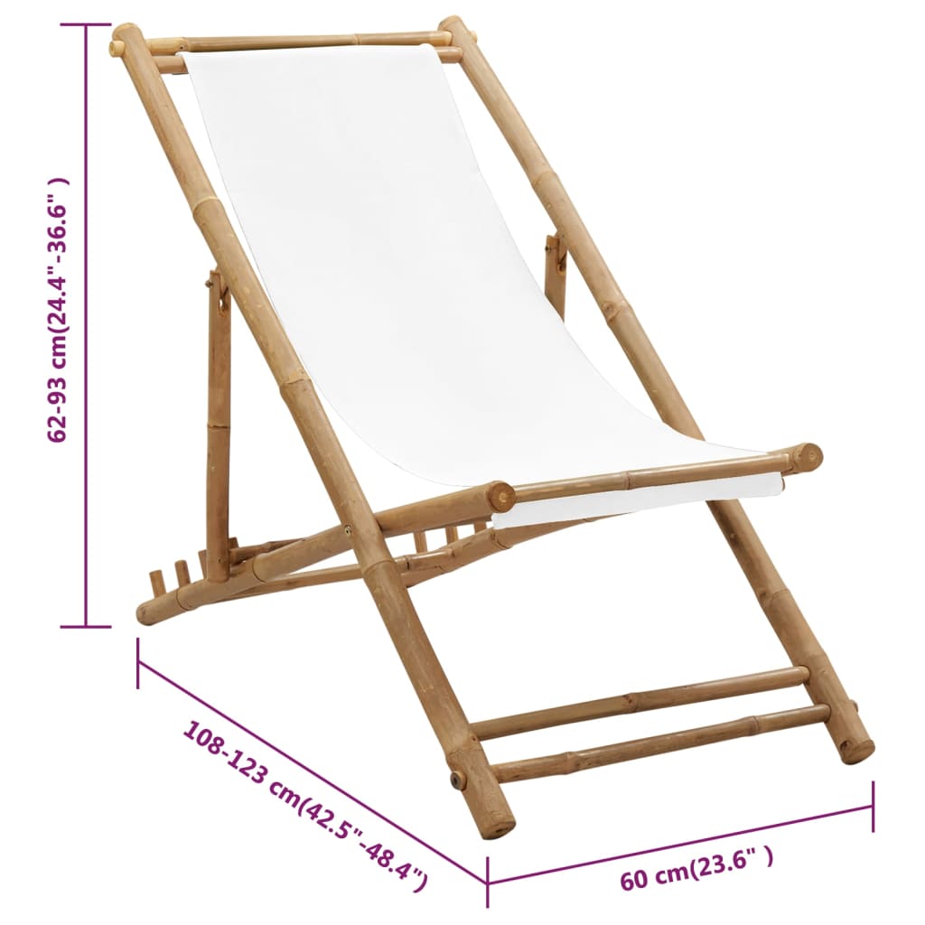 Outdoor Deck Chair Bamboo and Canvas - OLBRIT
