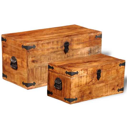 Storage Chest Set 2 Pieces Rough Mango Wood - OLBRIT