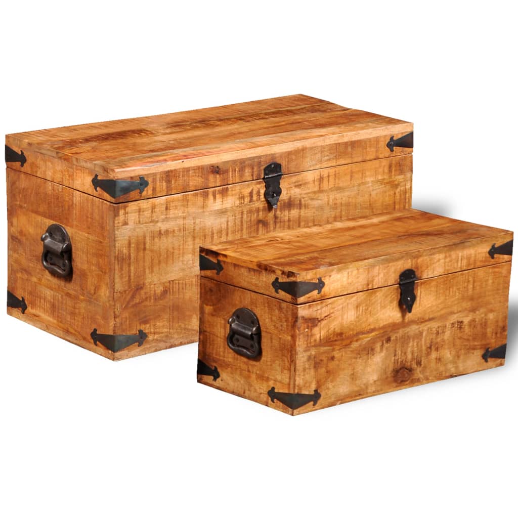 Storage Chest Set 2 Pieces Rough Mango Wood - OLBRIT
