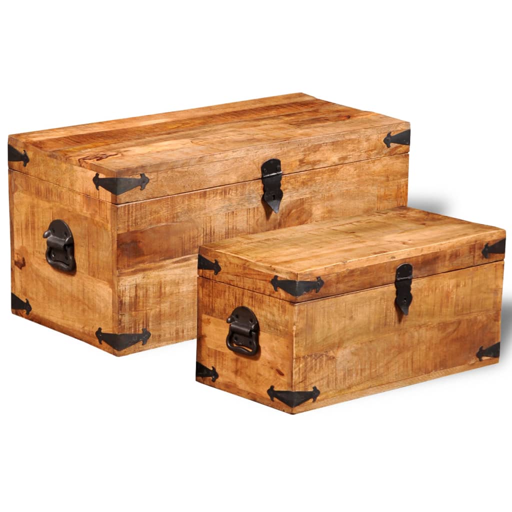 Storage Chest Set 2 Pieces Rough Mango Wood - OLBRIT
