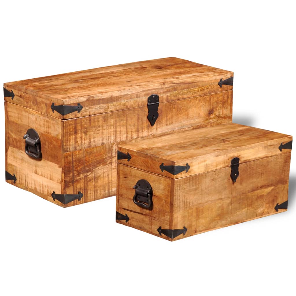 Storage Chest Set 2 Pieces Rough Mango Wood - OLBRIT