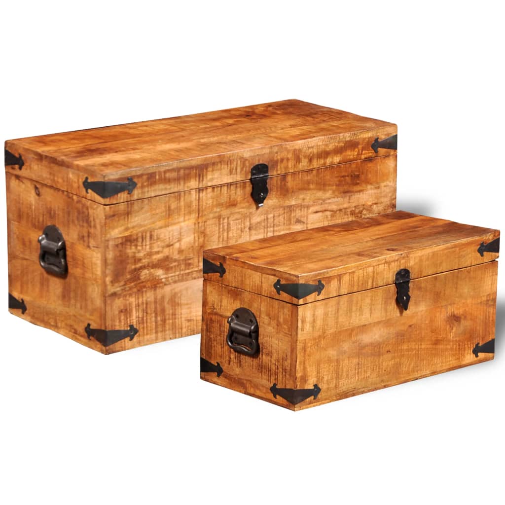 Storage Chest Set 2 Pieces Rough Mango Wood - OLBRIT