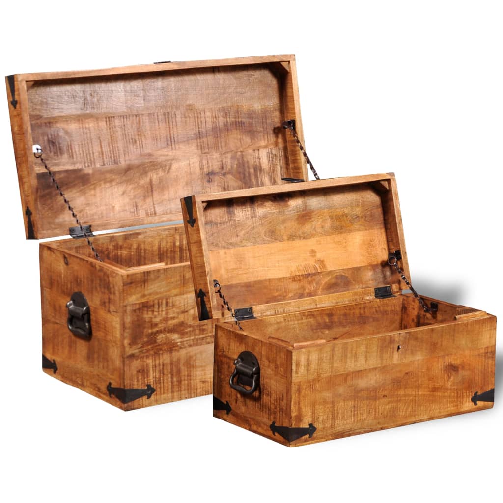 Storage Chest Set 2 Pieces Rough Mango Wood - OLBRIT