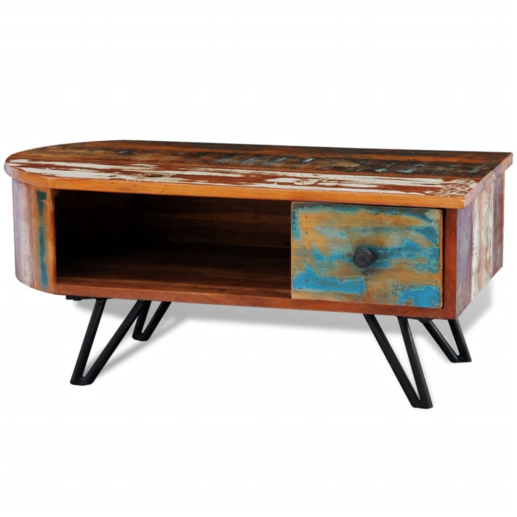 Coffee Table with Iron Pin Legs Solid Reclaimed Wood - OLBRIT