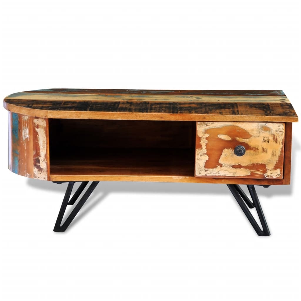 Coffee Table with Iron Pin Legs Solid Reclaimed Wood - OLBRIT