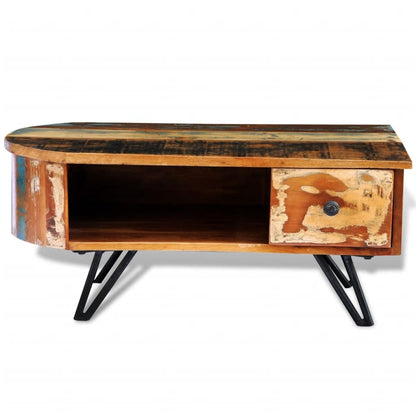 Coffee Table with Iron Pin Legs Solid Reclaimed Wood - OLBRIT