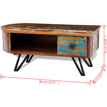 Coffee Table with Iron Pin Legs Solid Reclaimed Wood - OLBRIT