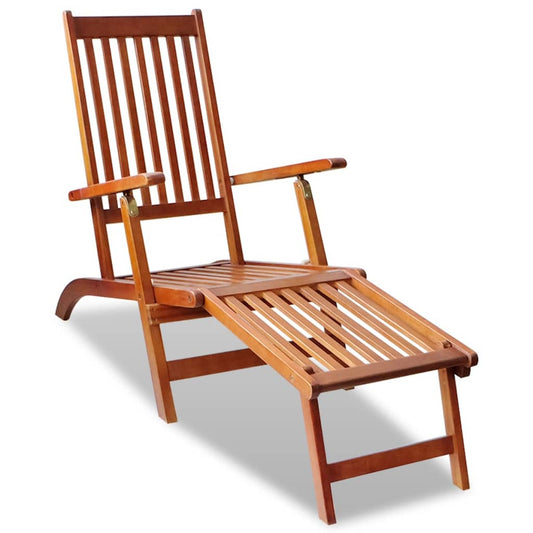 Outdoor Deck Chair with Footrest Solid Acacia Wood - OLBRIT