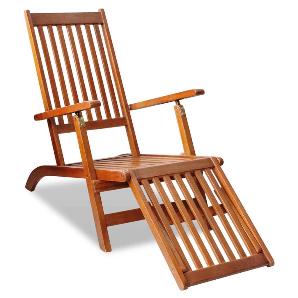 Outdoor Deck Chair with Footrest Solid Acacia Wood - OLBRIT