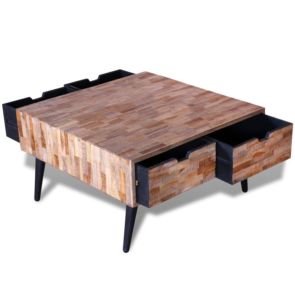 Coffee Table with 4 Drawers Reclaimed Teak Wood - OLBRIT