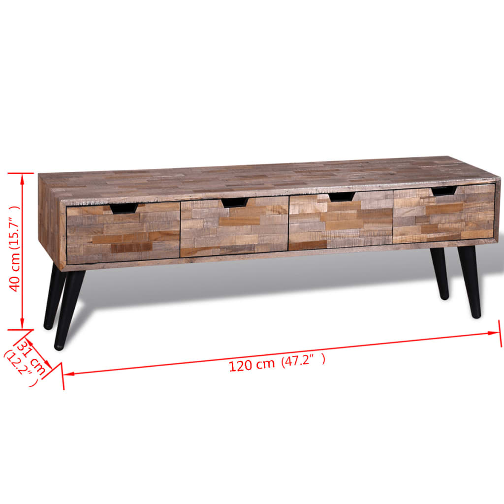 Console TV Cabinet with 4 Drawers Reclaimed Teak - OLBRIT