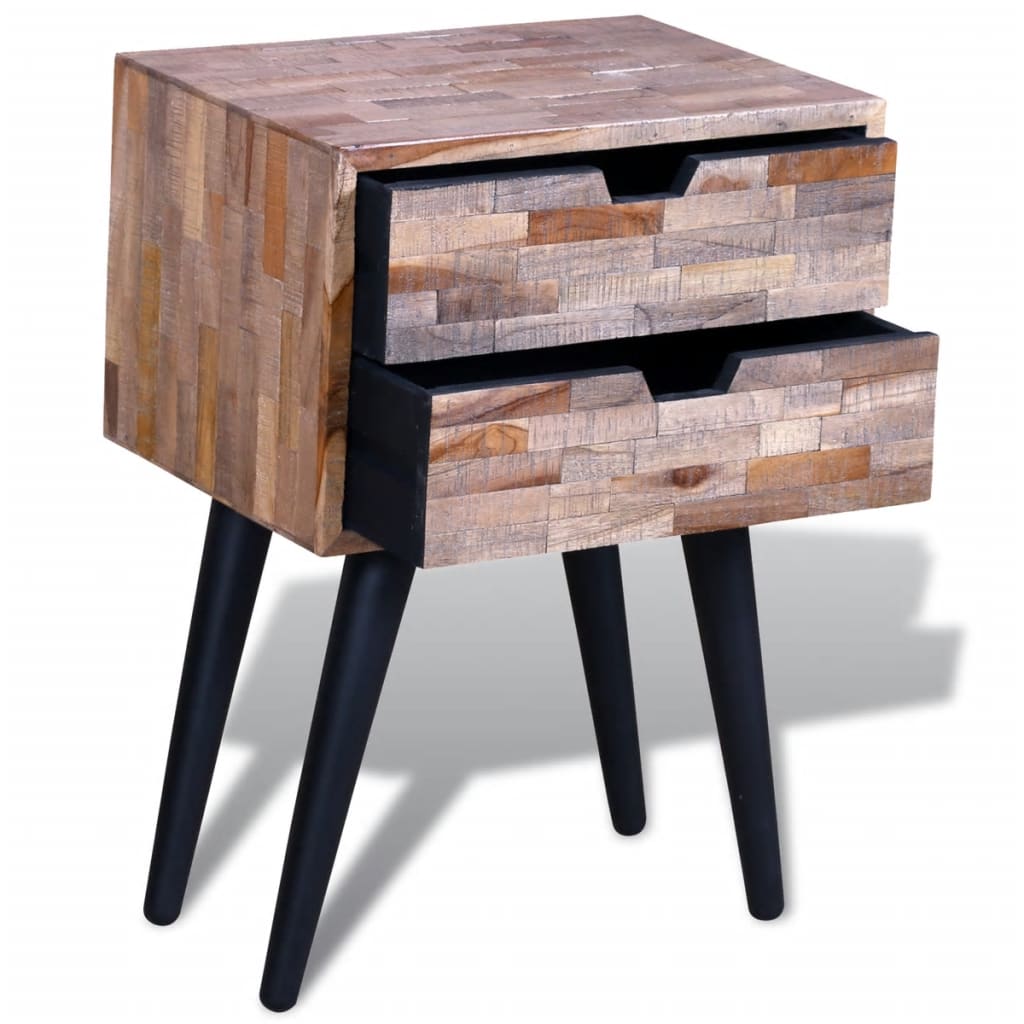 Nightstand with 2 Drawers Reclaimed Teak Wood - OLBRIT