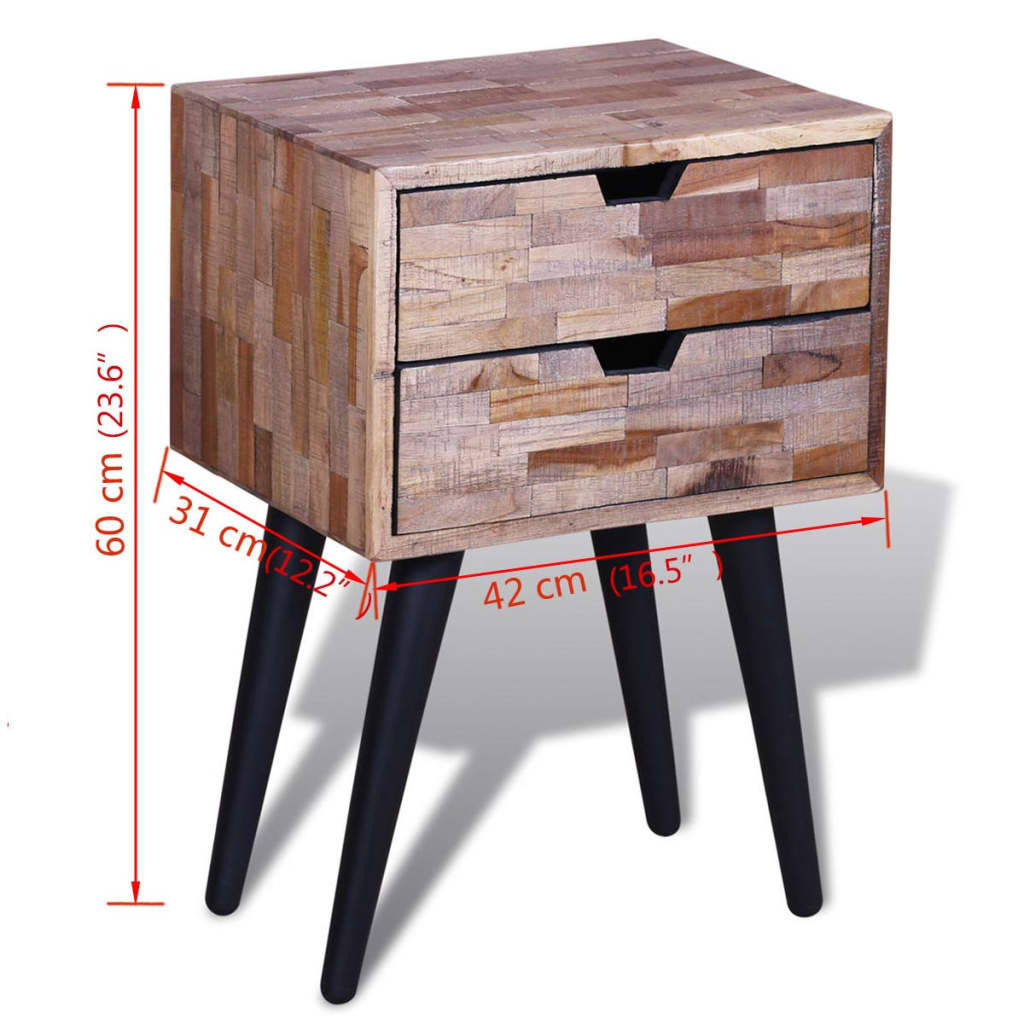 Nightstand with 2 Drawers Reclaimed Teak Wood - OLBRIT