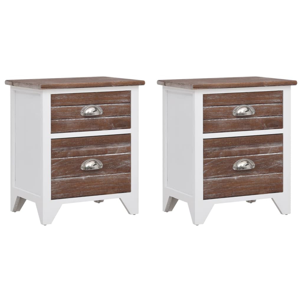 Nightstand 2 pcs with 2 Drawers Brown and White - OLBRIT