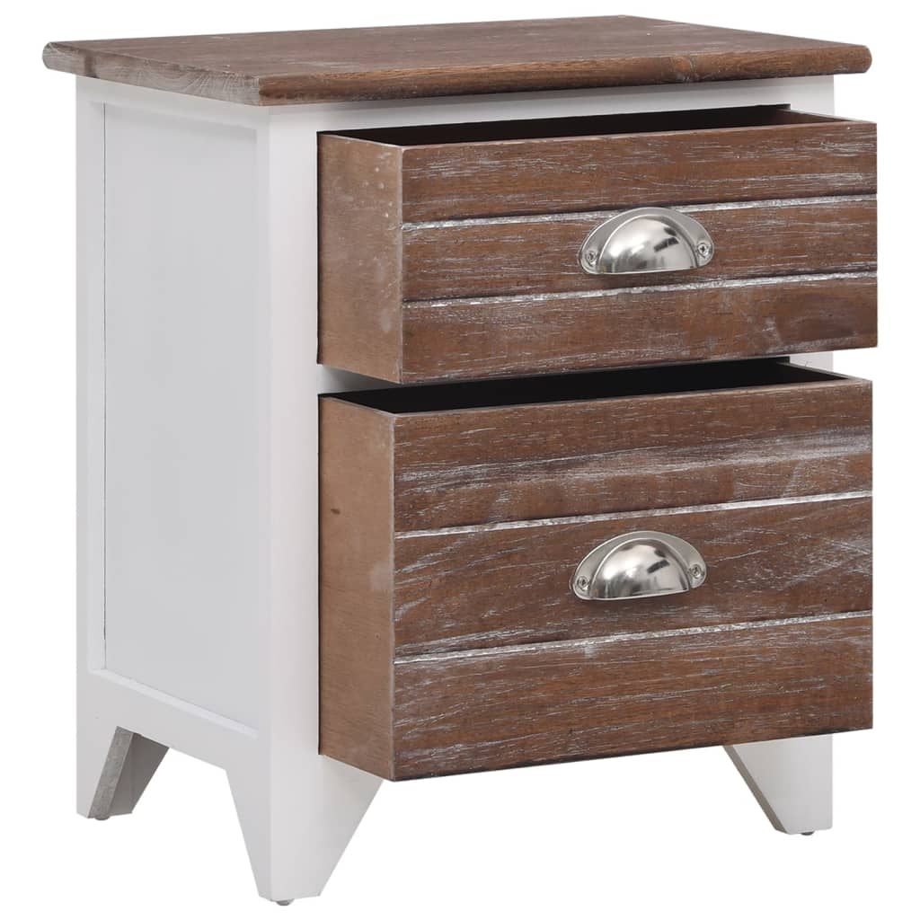 Nightstand 2 pcs with 2 Drawers Brown and White - OLBRIT