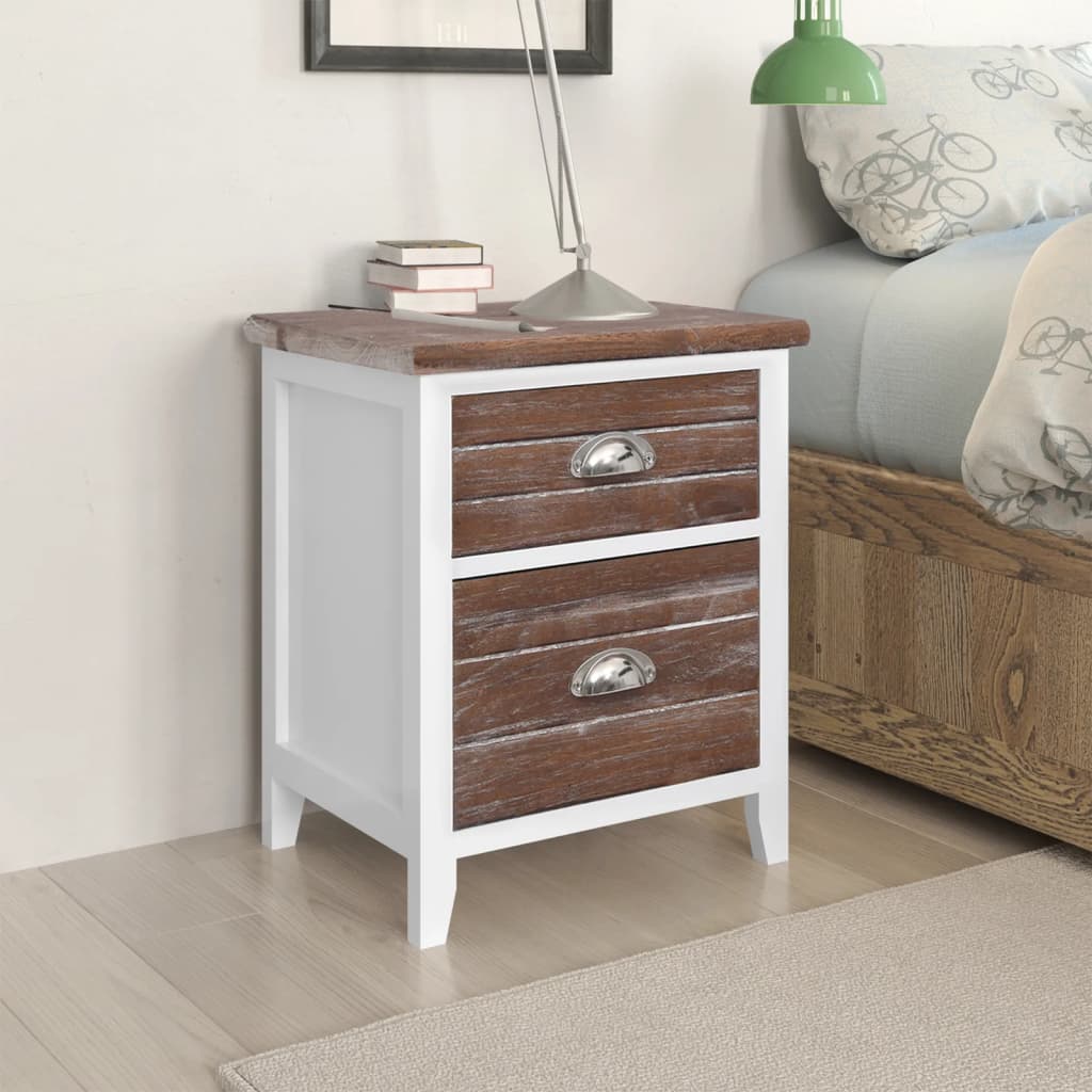 Nightstand 2 pcs with 2 Drawers Brown and White - OLBRIT