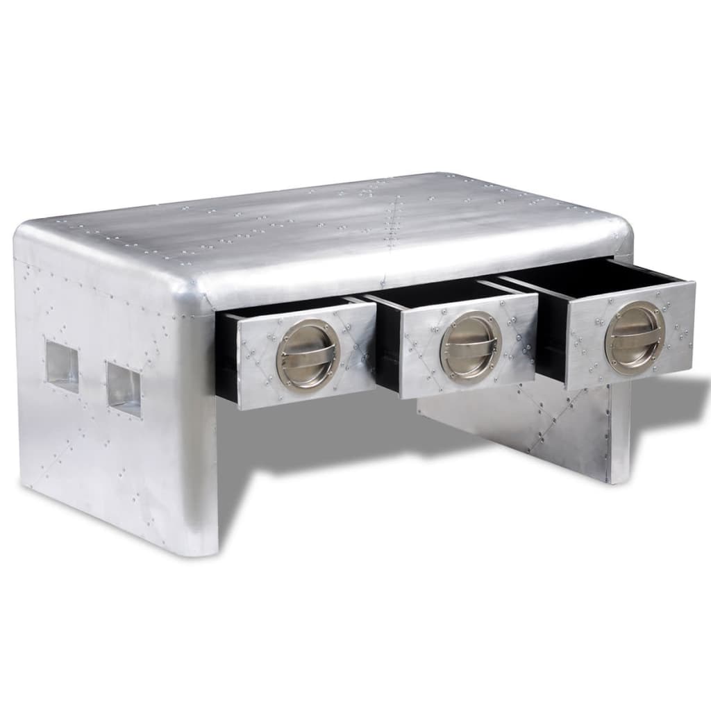 Aviator Coffee Table 3 Drawers Vintage Aircraft Airman Style - OLBRIT