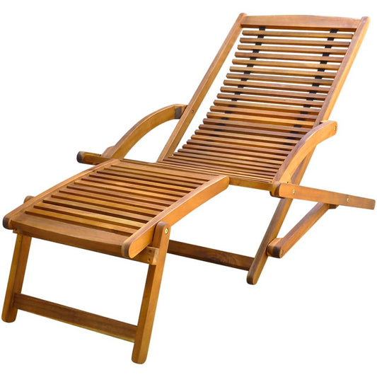 Deck Chair with Footrest Solid Acacia Wood - OLBRIT