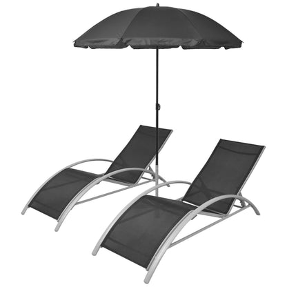 Sun Loungers with Umbrella Aluminium Black - OLBRIT