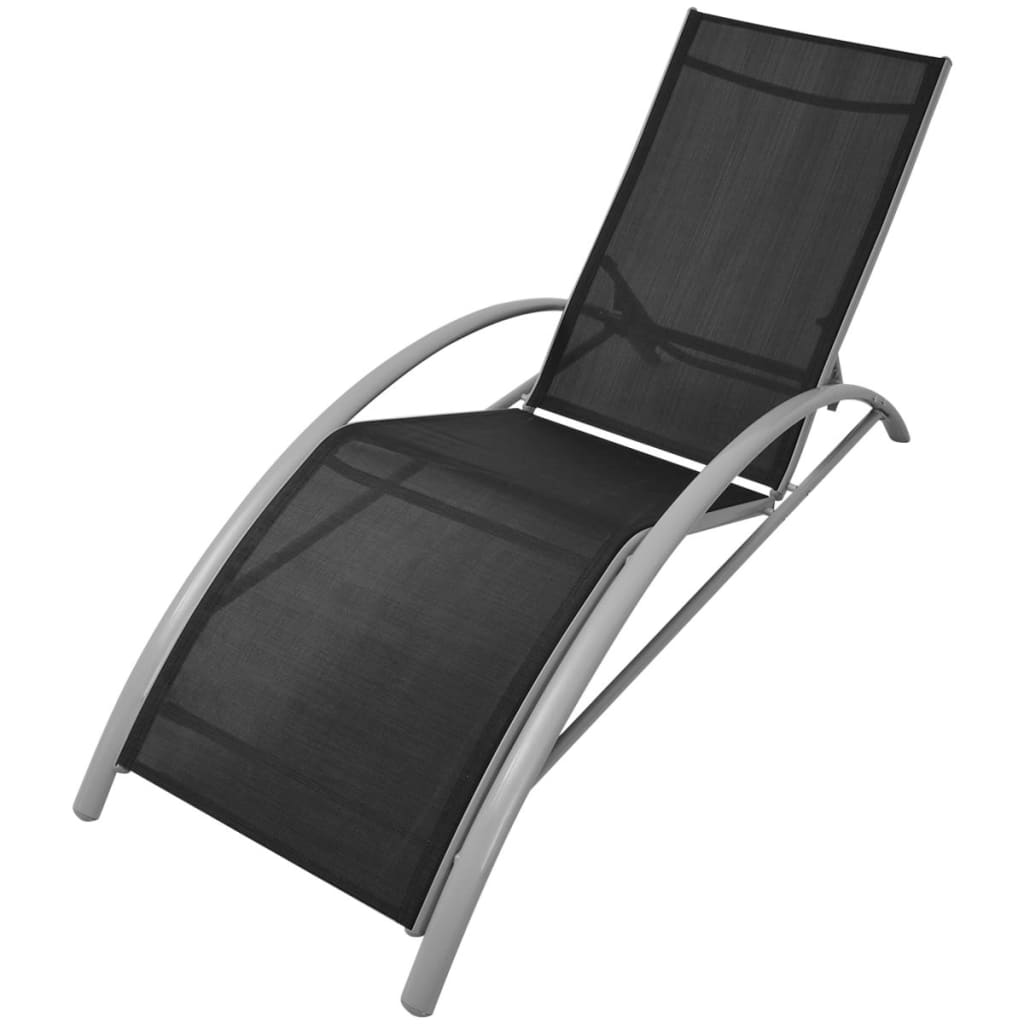 Sun Loungers with Umbrella Aluminium Black - OLBRIT