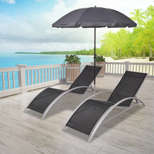 Sun Loungers with Umbrella Aluminium Black - OLBRIT