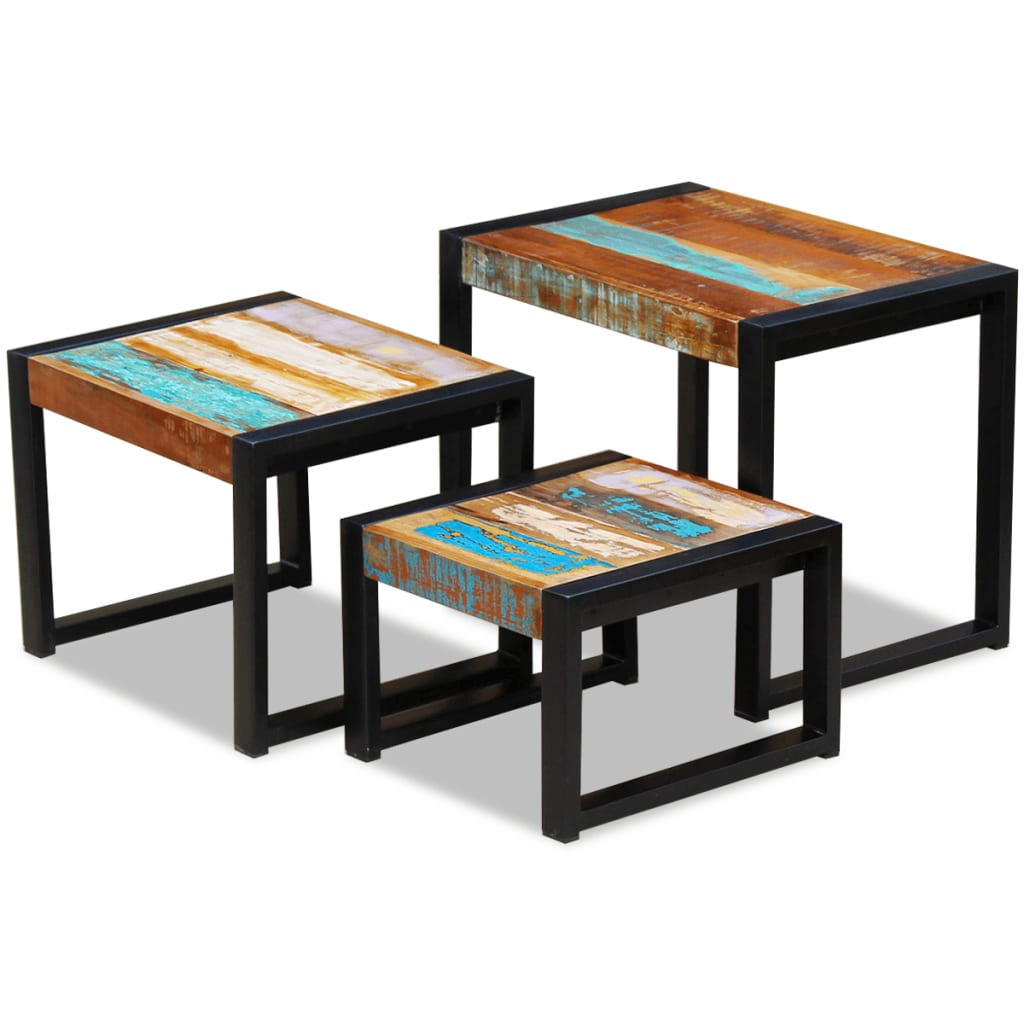 Three Piece Nesting Tables Solid Reclaimed Wood - OLBRIT