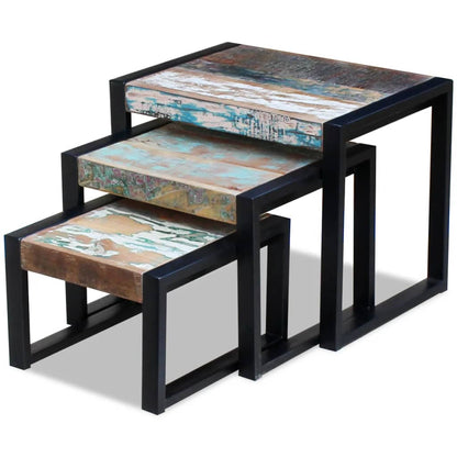 Three Piece Nesting Tables Solid Reclaimed Wood - OLBRIT