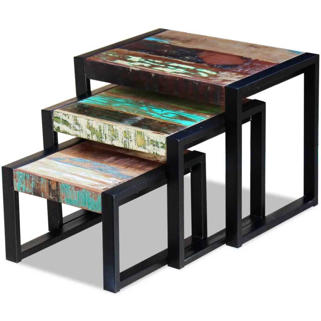 Three Piece Nesting Tables Solid Reclaimed Wood - OLBRIT