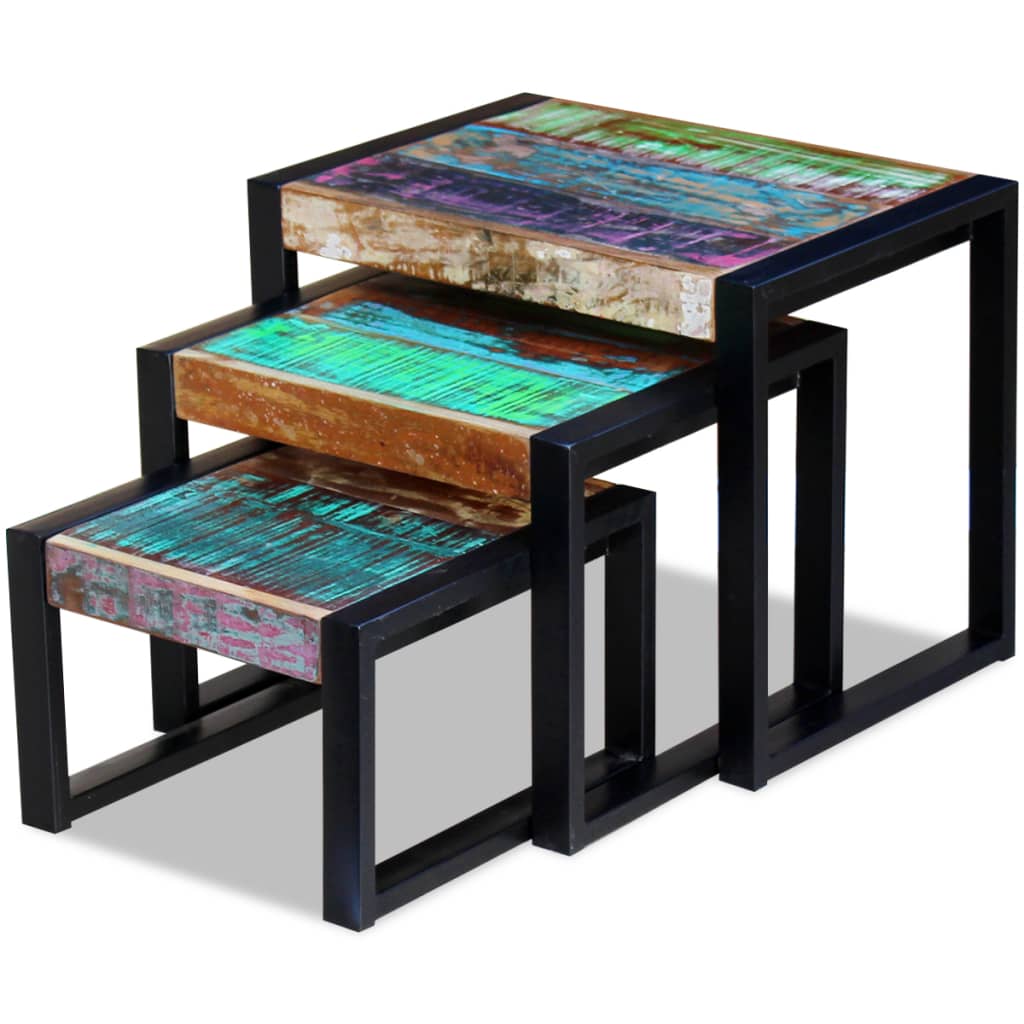 Three Piece Nesting Tables Solid Reclaimed Wood - OLBRIT