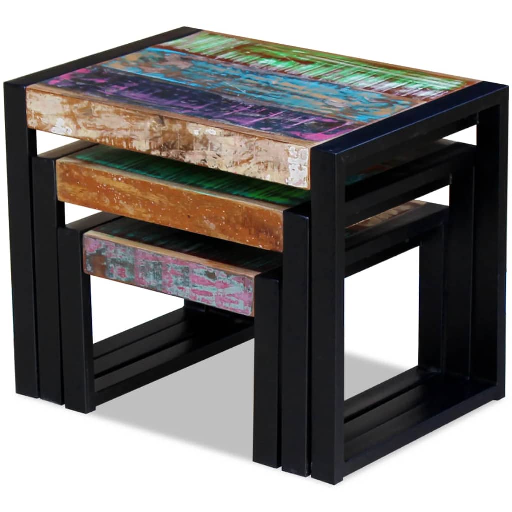 Three Piece Nesting Tables Solid Reclaimed Wood - OLBRIT