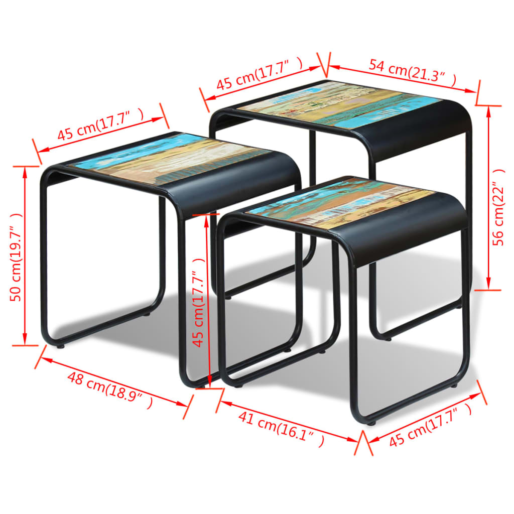 Three Piece Nesting Tables Solid Reclaimed Wood - OLBRIT