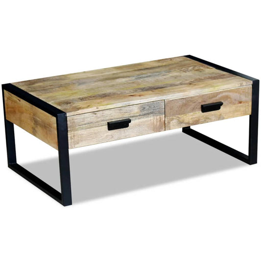 Coffee Table with 2 Drawers Solid Mango Wood 100x60x40 cm - OLBRIT
