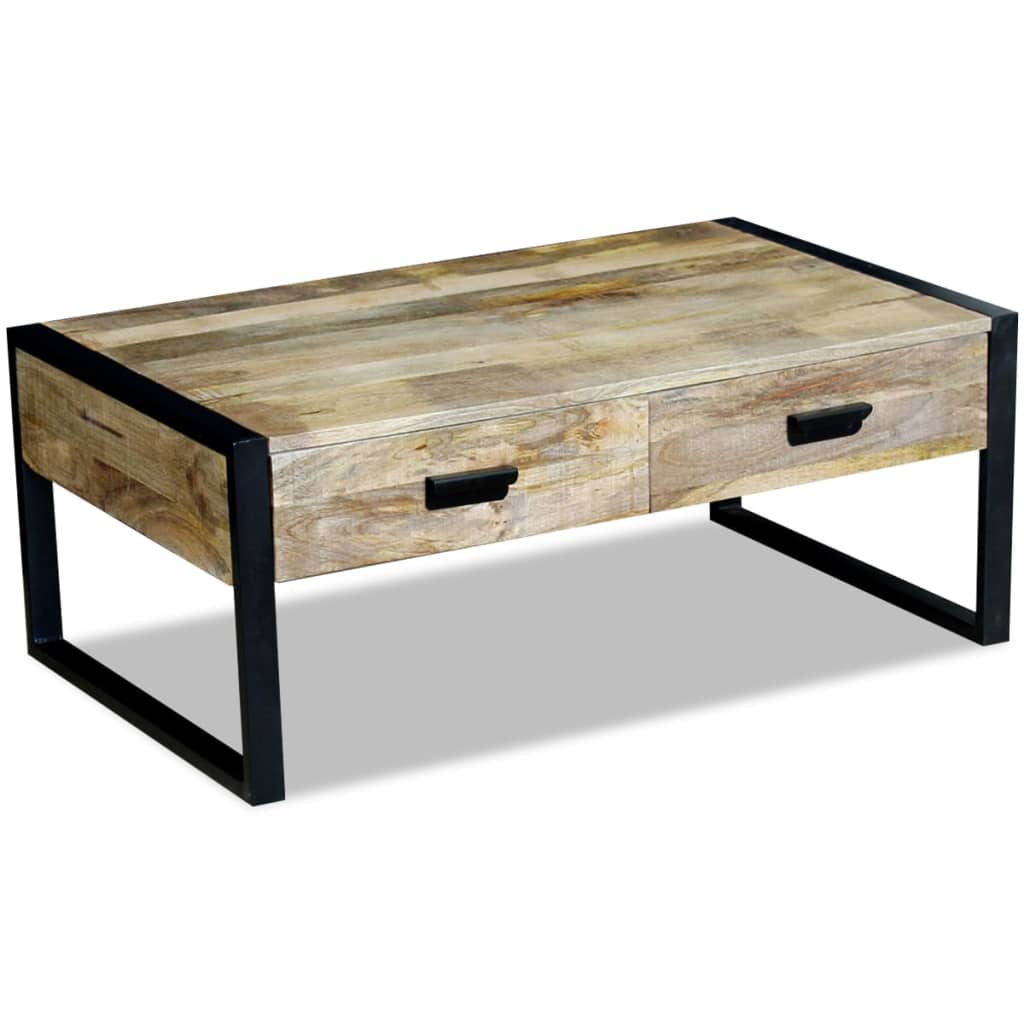 Coffee Table with 2 Drawers Solid Mango Wood 100x60x40 cm - OLBRIT