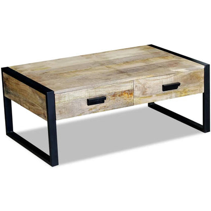 Coffee Table with 2 Drawers Solid Mango Wood 100x60x40 cm - OLBRIT