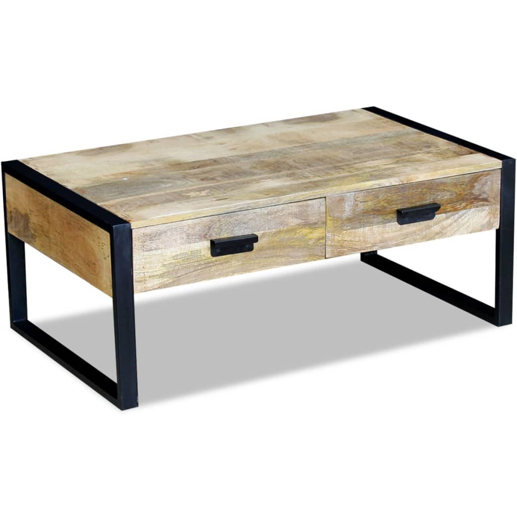 Coffee Table with 2 Drawers Solid Mango Wood 100x60x40 cm - OLBRIT
