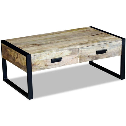 Coffee Table with 2 Drawers Solid Mango Wood 100x60x40 cm - OLBRIT