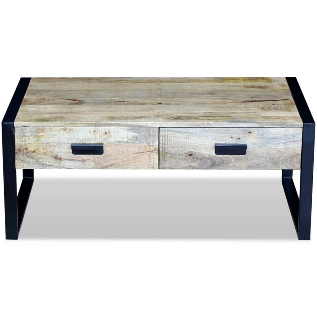 Coffee Table with 2 Drawers Solid Mango Wood 100x60x40 cm - OLBRIT