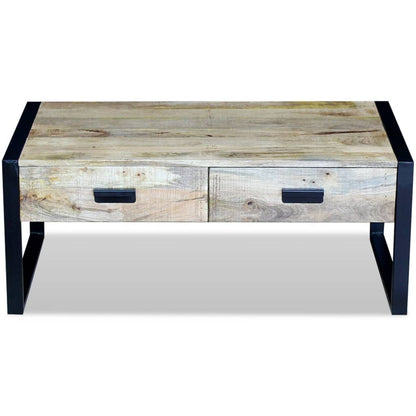 Coffee Table with 2 Drawers Solid Mango Wood 100x60x40 cm - OLBRIT