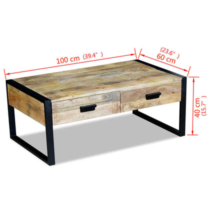 Coffee Table with 2 Drawers Solid Mango Wood 100x60x40 cm - OLBRIT