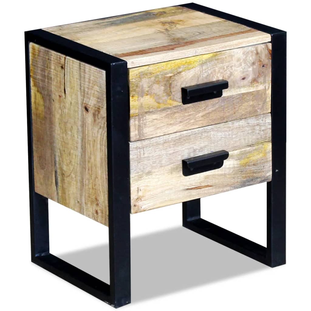 Side Table with 2 Drawers Solid Mango Wood 43x33x51 cm - OLBRIT