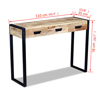 Console Table with 3 Drawers Solid Mango Wood 110x35x78 cm - OLBRIT