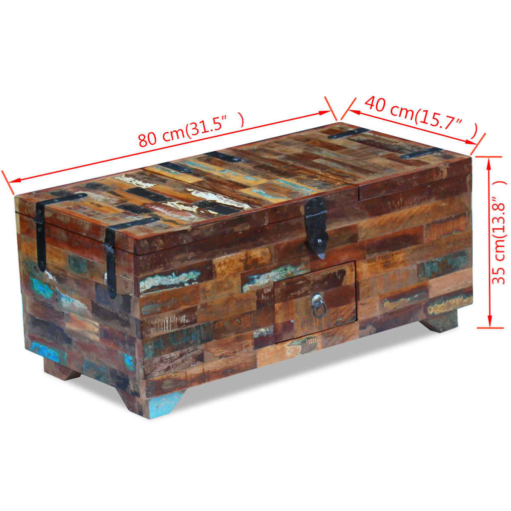 Coffee Table Box Chest Solid Reclaimed Wood 80x40x35 cm - OLBRIT